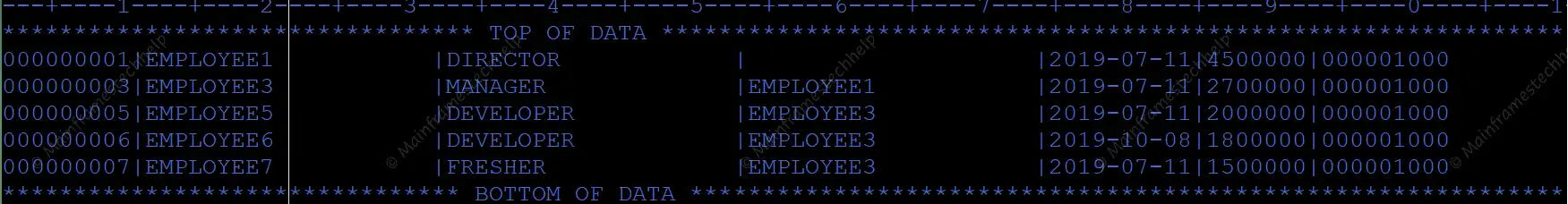 NON SCROLLABLE CURSOR Program Output