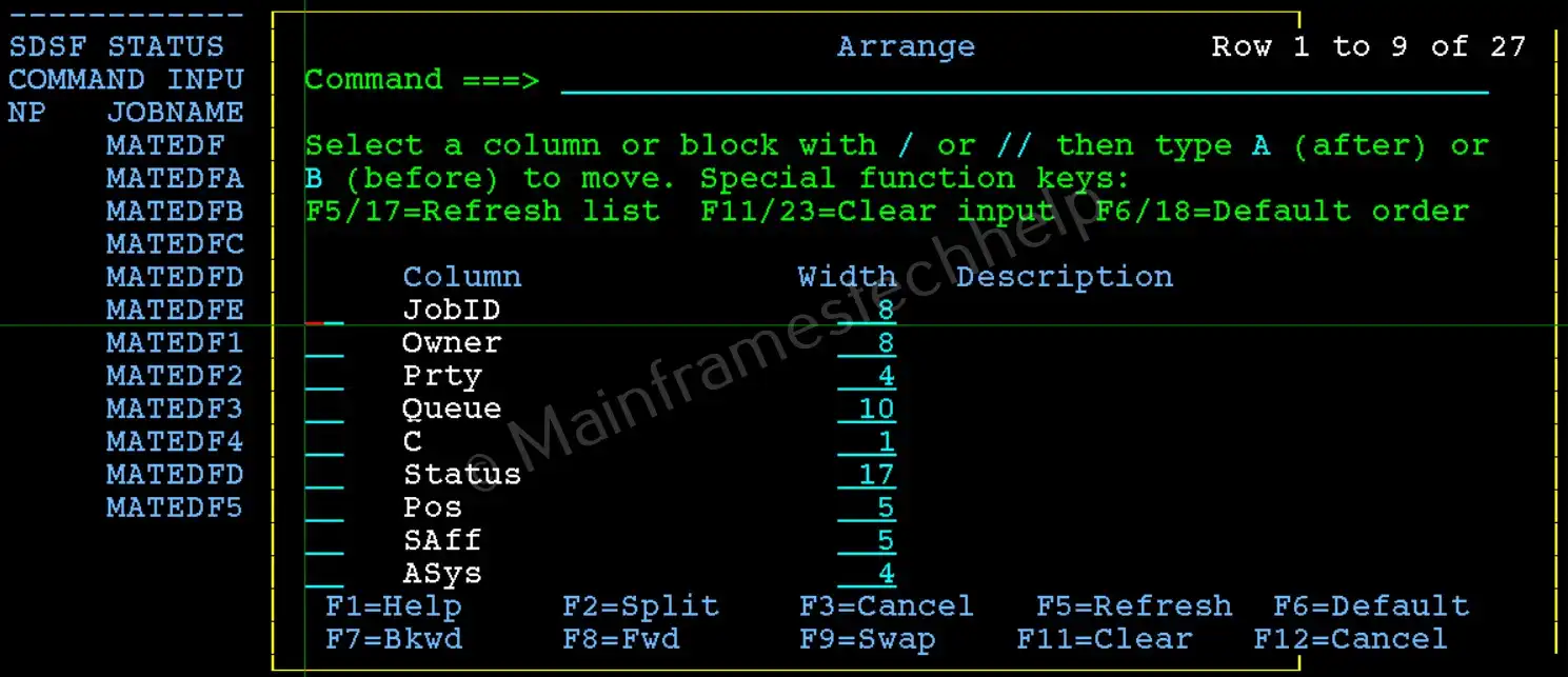Arranging JOB Columns