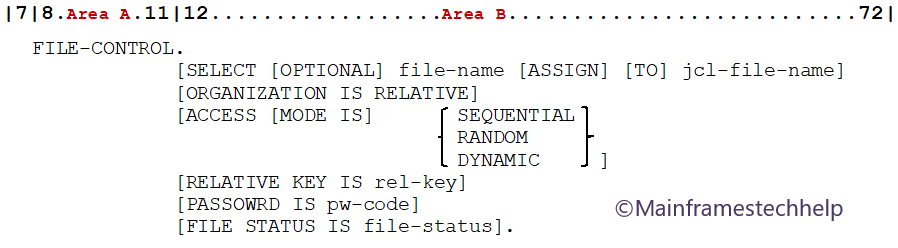 Relative file control Syntax