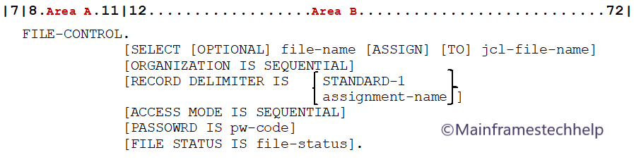 Sequential file control Syntax