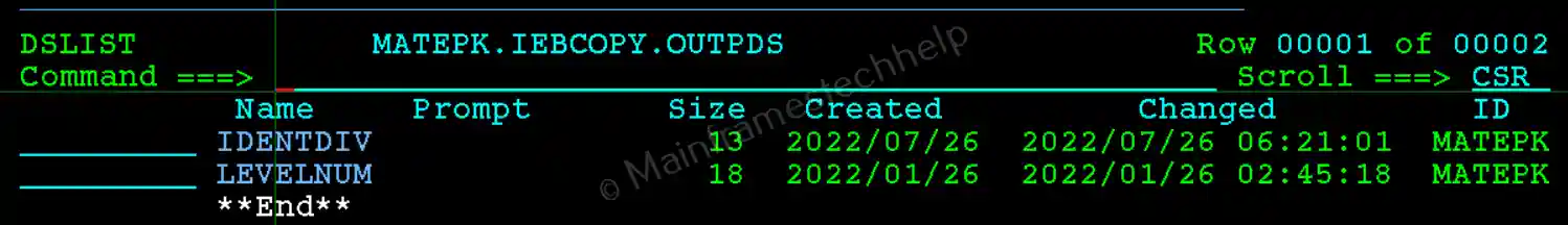 COPYGRP Output